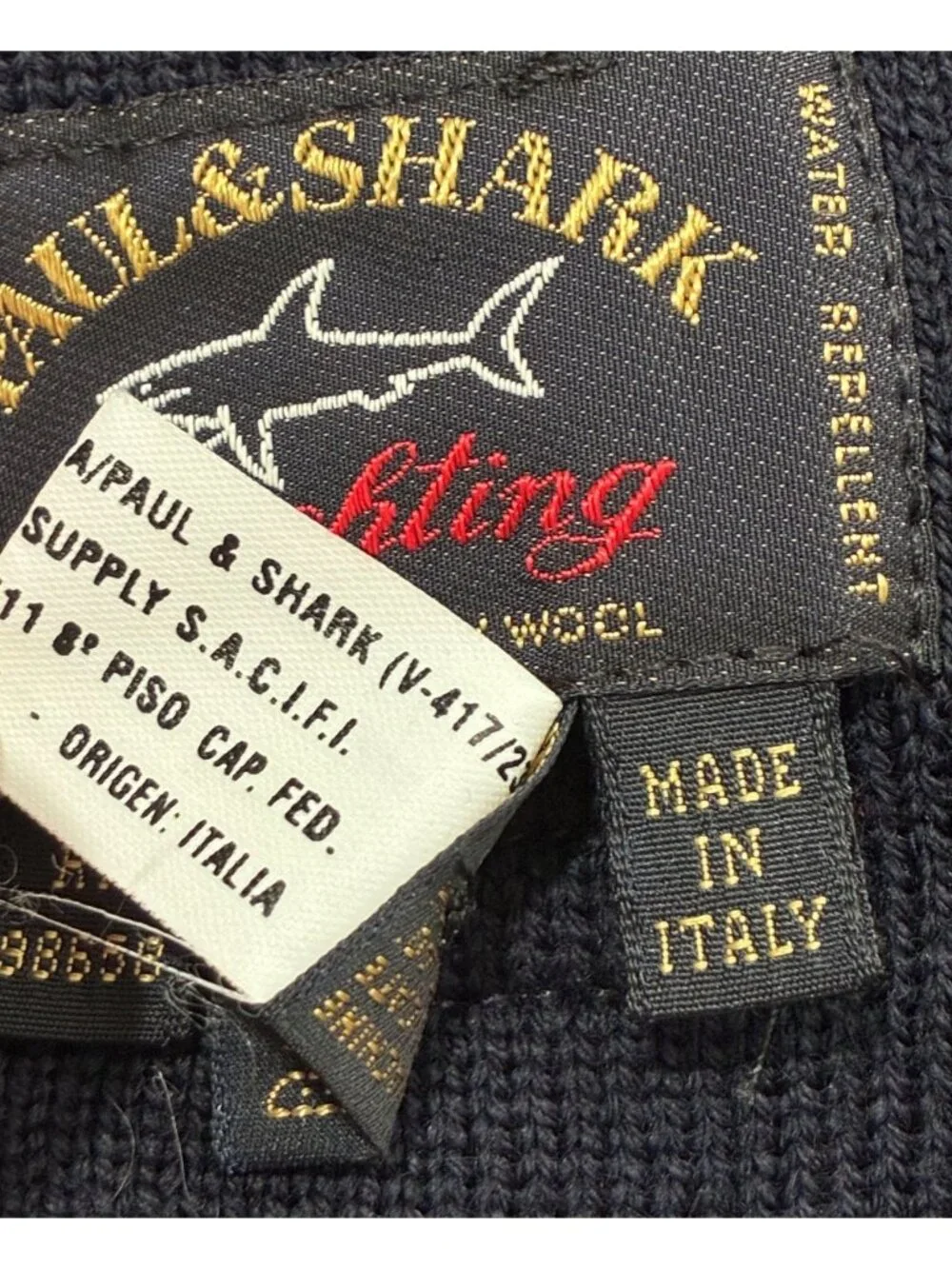 Paul & Shark Yachting Navy Wool Scarf With Red & Cream Stripes Made In Italy